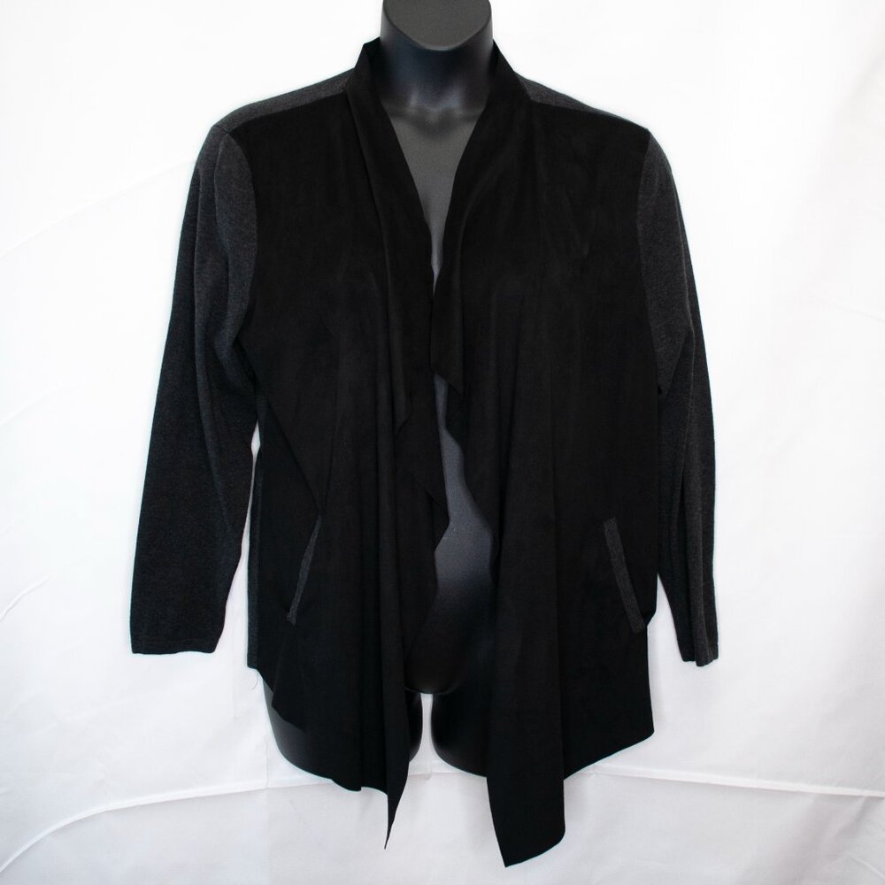 Chicos Sz 2 Easywear Open Front Sweater Cardigan Womens Large L Faux Suede OO07